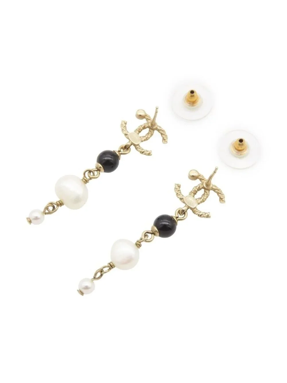 Chanel Earrings Gold Metal Pearl Rhinestone CC Logo